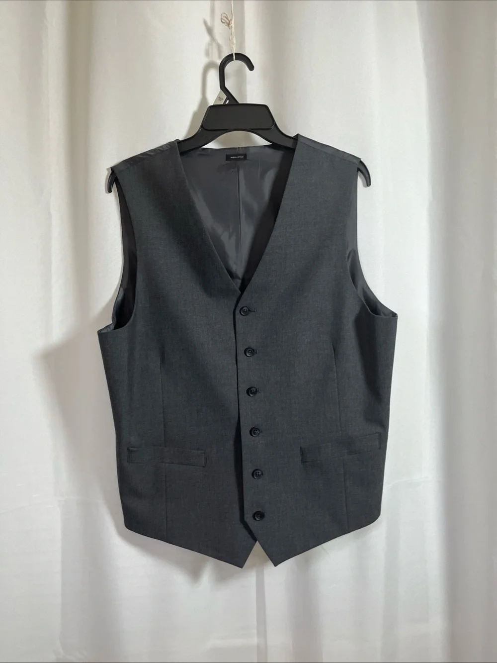 J. Ferrar Suit Vest Men's Gray V-Neck Sleeveless Button Up Lined Pockets Large